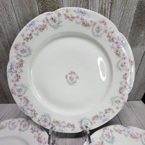 Vintage Bassett Limoges Dinner Plates Pink White Flower Austria 9.5 in Set Of 3 - Picture 4 of 11